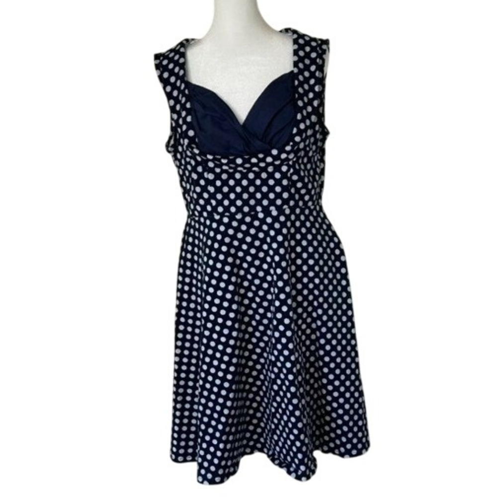 Miusol Fit and Flare Dress Women 2XL Navy‎ Blue Polka Dot Rockabilly Retro